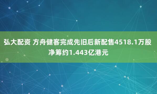 弘大配资 方舟健客完成先旧后新配售4518.1万股 净筹约1.443亿港元