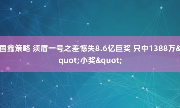 国鑫策略 须眉一号之差憾失8.6亿巨奖 只中1388万"小奖"